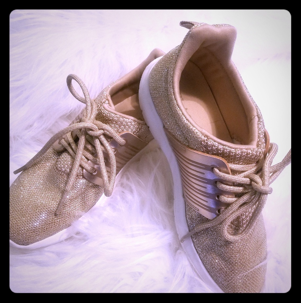 Girls Metallic Gold Sneakers